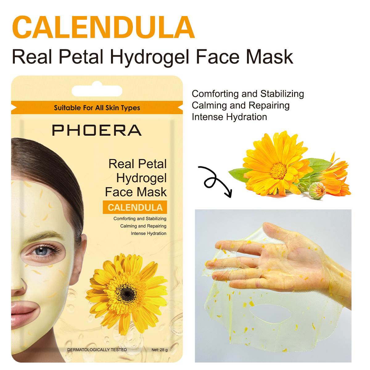 Hydrogel-Gesichtsmaske mit echten Blütenblättern